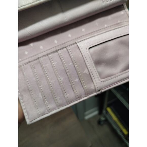 Vintage Fossil Marlow Light Purple Genuine Leather Tri-Fold Flip Clutch Wallet - Picture 6 of 9